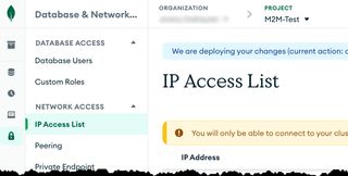 Bild som visar MongoDB nätverksåtkomst i menyn