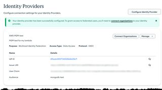 Bild som visar MongoDB identity Provider Config Completed