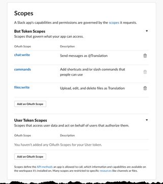 Image showing the OAuth scopes