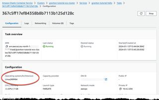 Image showing the ECS task running ARM.