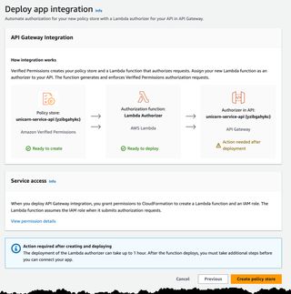 Console showing create policy store
