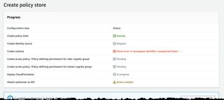 Console showing create policy store error