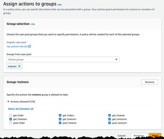 Console showing action selection