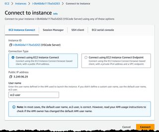 Image showing the EC2 instance connection options.