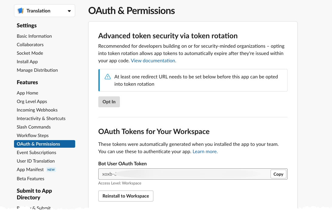 Image showing the OAuth token