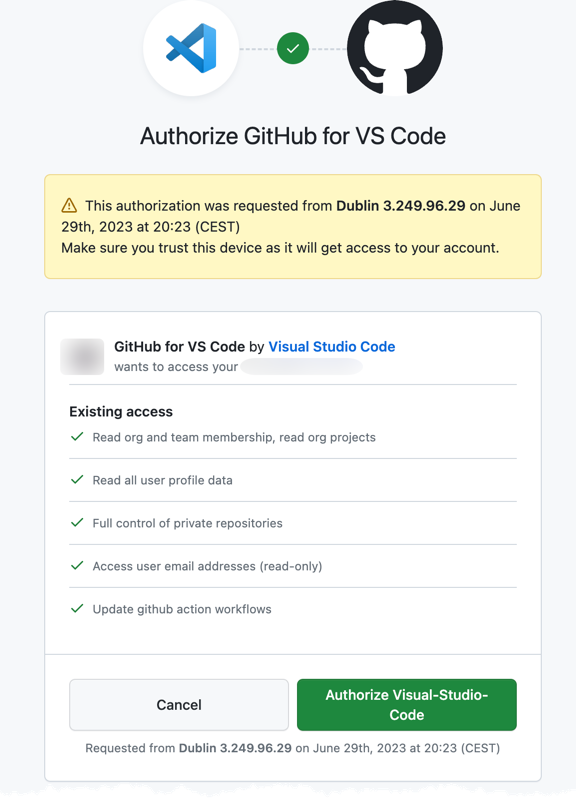 Image showing GitHub authorization page.